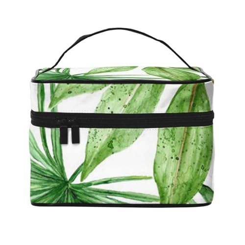 Große Kapazität Reise Tropische Palme Bananenblätter Kosmetiktasche Canvas Damen Kulturbeutel Multi-Taschen-Kosmetiktasche mit Griff Weihnachten Urlaub Kosmetiktasche, Schwarz , Einheitsgröße von KLMELLMDE