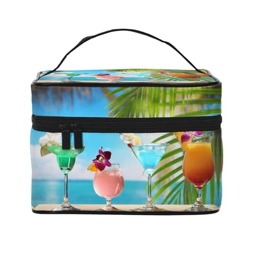 Große Kapazität Reise Tropische Strand Getränk Kosmetiktasche Canvas Damen Kulturbeutel Multi Pocket Kosmetiktasche mit Griff Weihnachten Urlaub Kosmetiktasche, Schwarz , Einheitsgröße von KLMELLMDE