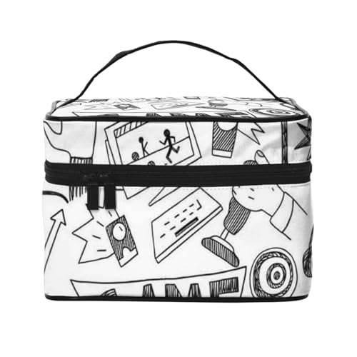 Große Kapazität Reise Videospiel Jungen Kosmetiktasche Canvas Damen Kulturbeutel Multi Pocket Kosmetiktasche mit Griff Weihnachten Urlaub Kosmetiktasche, Schwarz , Einheitsgröße von KLMELLMDE