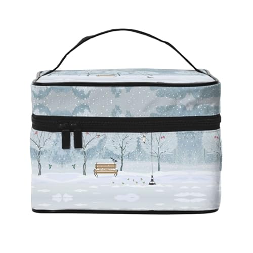 Große Kapazität Reise Vögel im Park an einem verschneiten Tag Kosmetiktasche Canvas Damen Kulturbeutel Multi-Tasche-Kosmetiktasche mit Griff Weihnachten Urlaub Kosmetiktasche, Schwarz , Einheitsgröße von KLMELLMDE