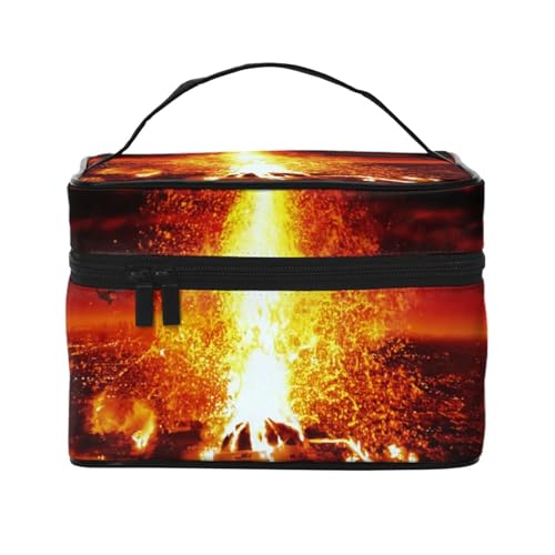 Große Kapazität Reise Vulkan Kosmetiktasche Canvas Damen Kulturbeutel Multi Pocket Kosmetiktasche mit Griff Weihnachten Urlaub Kosmetiktasche, Schwarz , Einheitsgröße von KLMELLMDE