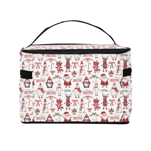 Große Kapazität Reise Weihnachten Santa Claus Kosmetiktasche Canvas Damen Kulturbeutel Multi Pocket Kosmetiktasche mit Griff Weihnachten Urlaub Kosmetiktasche, Schwarz , Einheitsgröße von KLMELLMDE