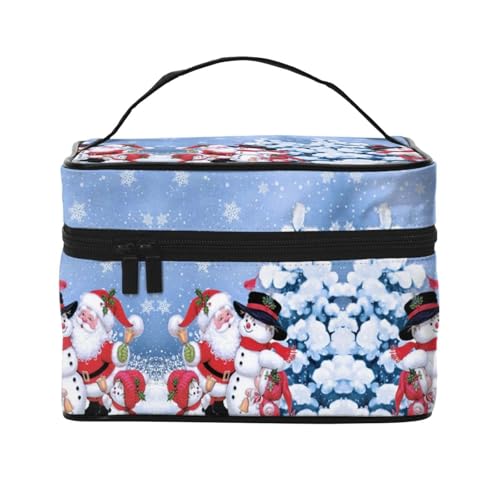 Große Kapazität Reise Weihnachten Weihnachtsmann Schneemann Kosmetiktasche Canvas Damen Kulturbeutel Multi Pocket Kosmetiktasche mit Griff Weihnachten Urlaub Kosmetiktasche, Schwarz , Einheitsgröße von KLMELLMDE