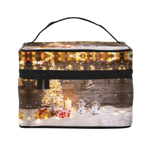 Große Kapazität Reise Weihnachten und Geschenk Kosmetiktasche Canvas Damen Kulturbeutel Multi Pocket Kosmetiktasche mit Griff Weihnachten Urlaub Kosmetiktasche, Schwarz , Einheitsgröße von KLMELLMDE