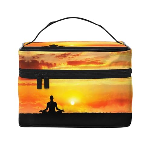 Große Kapazität Reise Yoga Meditation Kosmetiktasche Canvas Damen Kulturbeutel Multi-Taschen Kosmetiktasche mit Griff Weihnachten Urlaub Kosmetiktasche, Schwarz , Einheitsgröße von KLMELLMDE