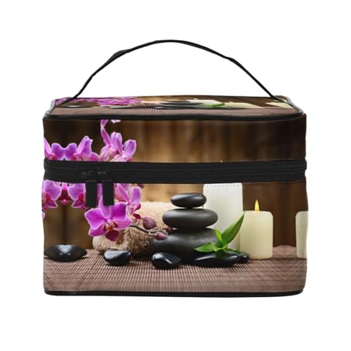 Große Kapazität Reise Zen Stein Kosmetiktasche Canvas Damen Kulturbeutel Multi Pocket Kosmetiktasche mit Griff Weihnachten Urlaub Kosmetiktasche, Schwarz , Einheitsgröße von KLMELLMDE