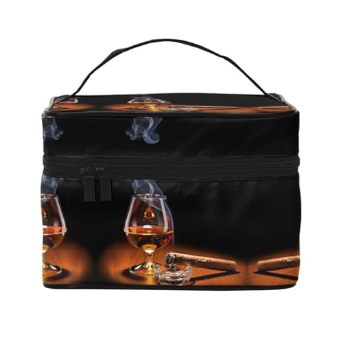 Große Kapazität Reise Zigarre und Whiskey Kosmetiktasche Canvas Damen Kulturbeutel Multi Pocket Kosmetiktasche mit Griff Weihnachten Urlaub Kosmetiktasche, Schwarz , Einheitsgröße von KLMELLMDE