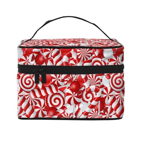 Große Kapazität Reise Zuckerstangen Kosmetiktasche Canvas Damen Kulturbeutel Multi Pocket Kosmetiktasche mit Griff Weihnachten Urlaub Kosmetiktasche, Schwarz , Einheitsgröße von KLMELLMDE