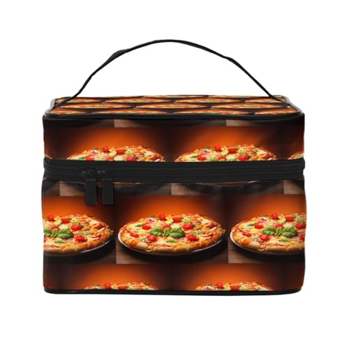 Große Pizza-Kosmetiktasche, Reise-Kosmetiktasche, Kosmetik-Werkzeugkasten, Kosmetik-Organizer, Schwarz , Einheitsgröße von KLMELLMDE