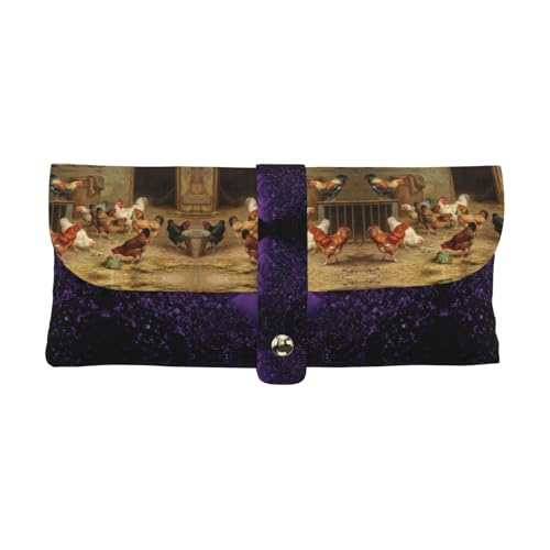 KLMELLMDE Exquisite Bauernhof-Hühner-Federmäppchen, Schnappverschluss, Leder-Brillentasche, Schulstiftetui, Büro-Schreibwaren-Organizer, Make-up-Tasche von KLMELLMDE
