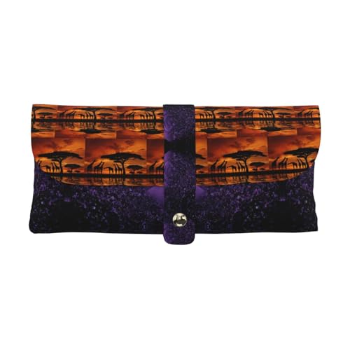 KLMELLMDE Exquisite Giraffe unter dem Baum in Afrika Stifteetui Schnappverschluss Leder Brillentasche Schule Stifteetui Büro Schreibwaren Organizer Make-up Tasche von KLMELLMDE