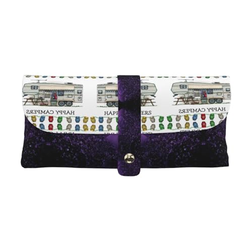KLMELLMDE Exquisite Happy Camper Stifteetui, Schnappverschluss Leder Brillentasche Schule Stifteetui Büro Schreibwaren Organizer Make-up Tasche von KLMELLMDE