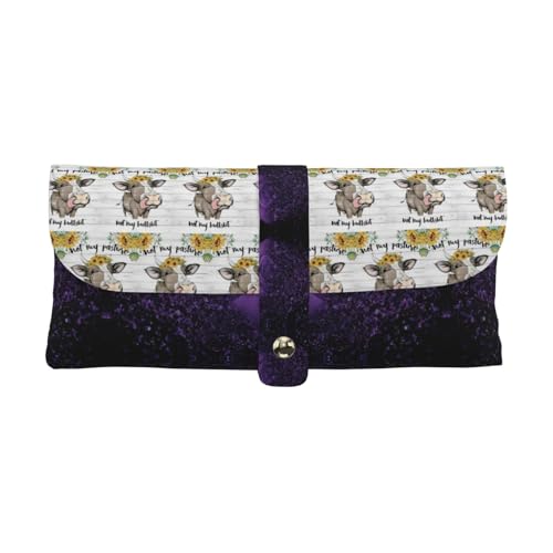 KLMELLMDE Exquisite Kuh Sonnenblume Haus Stifteetui Schnappverschluss Leder Brillentasche Schule Stifteetui Büro Schreibwaren Organizer Make-up Tasche von KLMELLMDE