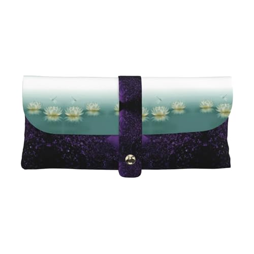 KLMELLMDE Exquisite Libelle mit Seerosen-Stiftetui, Schnappverschluss Leder Brillentasche, Schulstiftetui, Bürobedarf-Organizer, Make-up-Tasche von KLMELLMDE