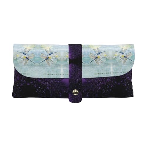 KLMELLMDE Exquisite Libellen-Lotus-Stiftetui, Schnappverschluss Leder Brillentasche, Schulstiftetui, Büro-Schreibwaren-Organizer, Make-up-Tasche von KLMELLMDE