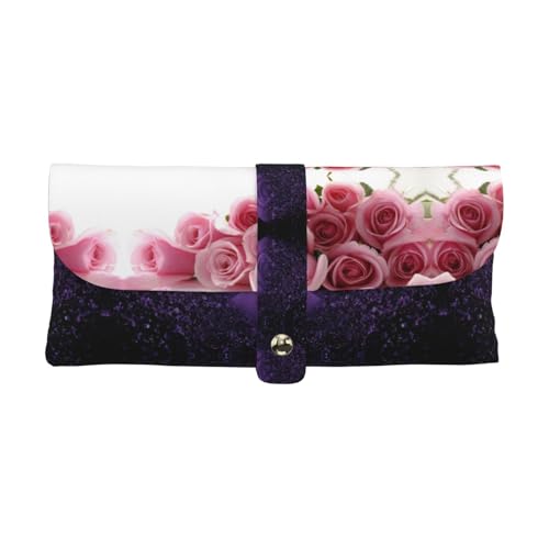 KLMELLMDE Exquisite Rose Stifteetui Schnappverschluss Leder Brillentasche Schule Stifteetui Büro Schreibwaren Organizer Make-up Tasche von KLMELLMDE