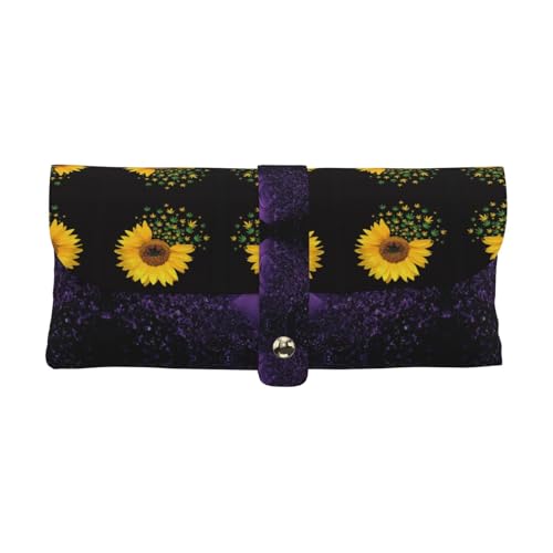 KLMELLMDE Exquisite Weed mit Sonnenblume Stiftetui, Schnappverschluss Leder Brillentasche Schule Stifteetui Büro Schreibwaren Organizer Make-up Tasche von KLMELLMDE