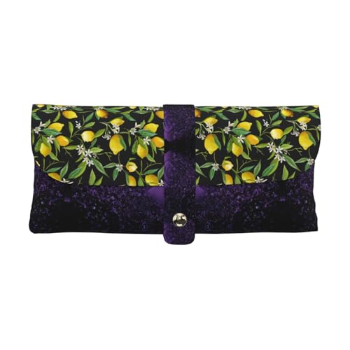 KLMELLMDE Exquisite Zitronen- und Blumen-Stiftetui, Schnappverschluss, Leder, Brillentasche, Schulstiftetui, Bürobedarf-Organizer, Make-up-Tasche von KLMELLMDE