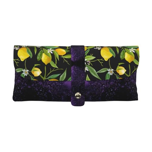 KLMELLMDE Exquisite Zitronen- und Blumen-Stiftetui, Schnappverschluss, Leder, Brillentasche, Schulstiftetui, Bürobedarf-Organizer, Make-up-Tasche von KLMELLMDE
