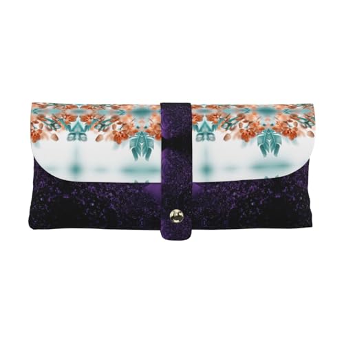 KLMELLMDE Exquisite blaugrüne und orange Orchidee Stifteetui Schnappverschluss Leder Brillentasche Schule Stifteetui Büro Schreibwaren Organizer Make-up Tasche von KLMELLMDE