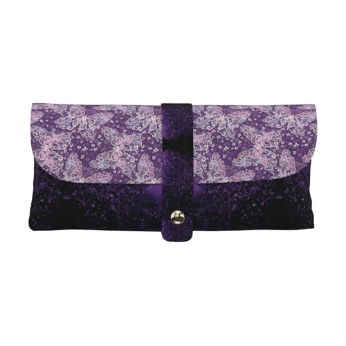 KLMELLMDE Exquisite lila Schmetterlinge Stifteetui Schnappverschluss Leder Brillentasche Schule Stifteetui Büro Schreibwaren Organizer Make-up Tasche von KLMELLMDE