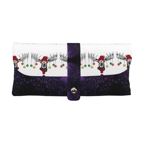 KLMELLMDE Exquisite lustige Weihnachten Hirsch Stifteetui Schnappverschluss Leder Brillentasche Schule Stifteetui Büro Schreibwaren Organizer Make-up Tasche von KLMELLMDE
