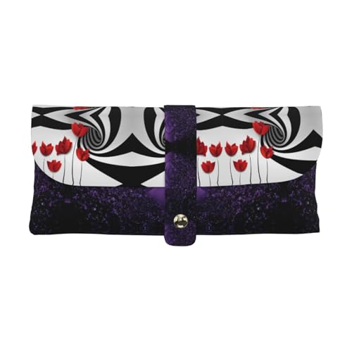 KLMELLMDE Exquisite rote Blume Stifteetui Schnappverschluss Leder Brillentasche Schule Stifteetui Büro Schreibwaren Organizer Make-up Tasche von KLMELLMDE