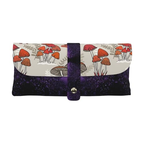 KLMELLMDE Exquisite rote Pilz-Federmäppchen, Schnappverschluss, Leder, Brillentasche, Schulstiftetui, Bürobedarf-Organizer, Make-up-Tasche. von KLMELLMDE