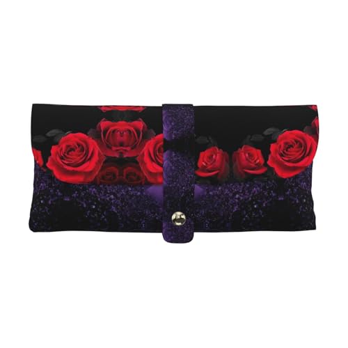 KLMELLMDE Exquisite rote Rose Floral Stifteetui Schnappverschluss Leder Brillentasche Schule Stifteetui Büro Schreibwaren Organizer Make-up Tasche von KLMELLMDE