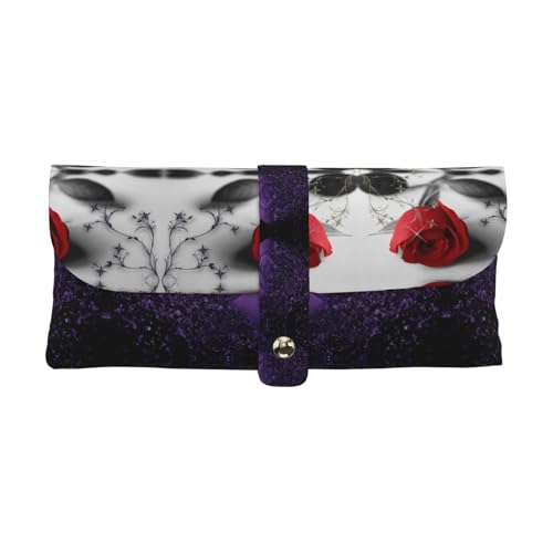 KLMELLMDE Exquisite rote Rose Stifteetui Schnappverschluss Leder Brillentasche Schule Stifteetui Büro Schreibwaren Organizer Make-up Tasche von KLMELLMDE