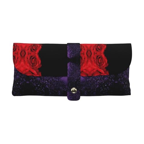 KLMELLMDE Exquisite rote Rose Stifteetui Schnappverschluss Leder Brillentasche Schule Stifteetui Büro Schreibwaren Organizer Make-up Tasche von KLMELLMDE