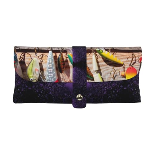 KLMELLMDE Exquisites Angelköder-Federmäppchen, Schnappverschluss, Leder-Brillentasche, Schulstiftetui, Büro-Schreibwaren-Organizer, Make-up-Tasche. von KLMELLMDE