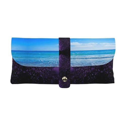 KLMELLMDE Exquisites Federmäppchen für Strand und Meer, Schnappverschluss, Leder, Brillentasche, Schulstiftetui, Bürobedarf-Organizer, Make-up-Tasche. von KLMELLMDE