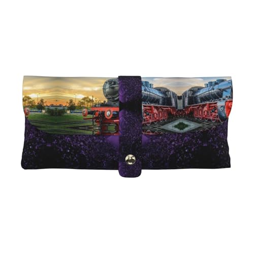 KLMELLMDE Exquisites Federmäppchen mit Dampfzug-Design, Schnappverschluss, Leder, Brillentasche, Schulstiftetui, Bürobedarf-Organizer, Make-up-Tasche. von KLMELLMDE