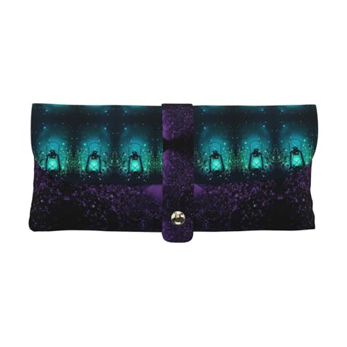 KLMELLMDE Exquisites Federmäppchen mit Glühwürmchen und Laternen, Schnappverschluss aus Leder, Brillentasche, Schulstiftetui, Bürobedarf-Organizer, Make-up-Tasche. von KLMELLMDE