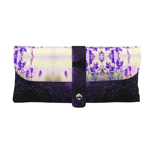 KLMELLMDE Exquisites Federmäppchen mit Lavendelblüte, Schnappverschluss, Leder, Brillentasche, Schulstiftetui, Bürobedarf-Organizer, Make-up-Tasche. von KLMELLMDE