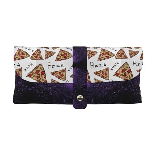 KLMELLMDE Exquisites Federmäppchen mit Pizza-Muster, Schnappverschluss, Leder-Brillentasche, Schulstiftetui, Bürobedarf-Organizer, Make-up-Tasche. von KLMELLMDE