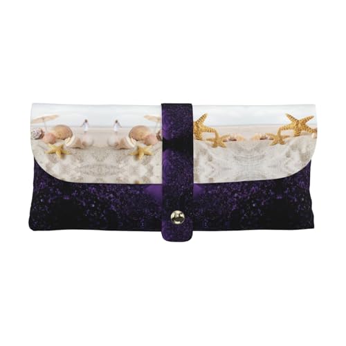 KLMELLMDE Exquisites Federmäppchen mit Strandthema, Schnappverschluss, Leder-Brillentasche, Schulstifte-Etui, Büro-Schreibwaren-Organizer, Make-up-Tasche. von KLMELLMDE