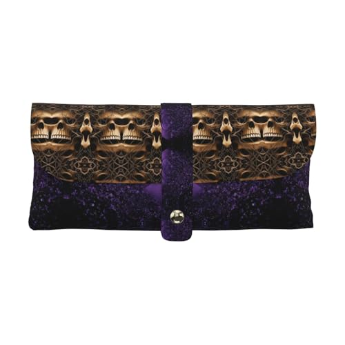 KLMELLMDE Exquisites Federmäppchen mit Totenkopf-Motiv, Schnappverschluss, Leder-Brillentasche, Schulstiftetui, Bürobedarf-Organizer, Make-up-Tasche. von KLMELLMDE