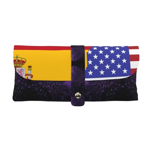 KLMELLMDE Exquisites Federmäppchen mit amerikanischer Spanien-Flagge, Schnappverschluss, Leder-Brillentasche, Schulstifte-Etui, Büro-Schreibwaren-Organizer, Make-up-Tasche. KLMELLMDE Exquisites Federmäppchen mit amerikanischer Spanien-Flagge, Schnappverschluss, Leder-Brillentasche, Schulstifte-Etui, Büro-Schreibwaren-Organizer, Make-up-Tasche. von KLMELLMDE