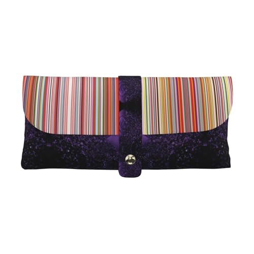 KLMELLMDE Exquisites Federmäppchen mit bunten Streifen, Schnappverschluss, Leder-Brillenetui, Schul-Federmäppchen, Bürobedarf-Organizer, Make-up-Tasche. von KLMELLMDE