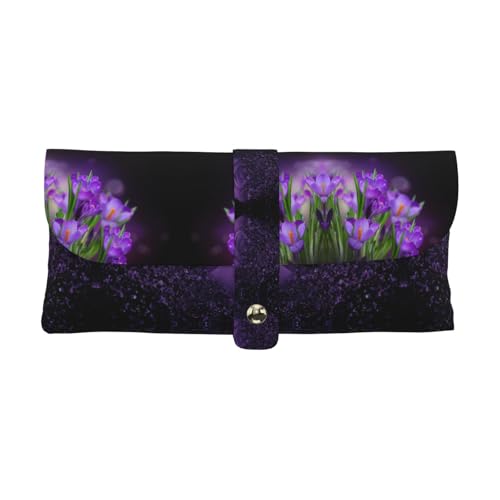 KLMELLMDE Exquisites Federmäppchen mit grünen Blättern und violetten Blumen, Schnappverschluss, Leder-Brillentasche, Schulstifte-Etui, Büro-Schreibwaren-Organizer, Make-up-Tasche KLMELLMDE Exquisites Federmäppchen mit grünen Blättern und violetten Blumen, Schnappverschluss, Leder-Brillentasche, Schulstifte-Etui, Büro-Schreibwaren-Organizer, Make-up-Tasche von KLMELLMDE