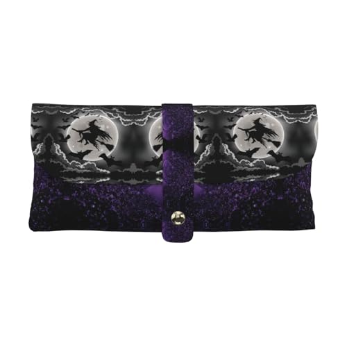 KLMELLMDE Exquisites Halloween-Hexen-Stiftetui, Schnappverschluss, Leder-Brillentasche, Schulstiftetui, Büro-Schreibwaren-Organizer, Make-up-Tasche. von KLMELLMDE