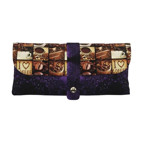 KLMELLMDE Exquisites Kaffee-Collage-Stiftetui, Schnappverschluss, Leder-Brillentasche, Schulstiftetui, Büro-Schreibwaren-Organizer, Make-up-Tasche. von KLMELLMDE