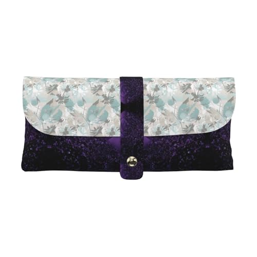 KLMELLMDE Exquisites Stifteetui mit Blättern, Druckknopfverschluss, Leder, Brillenetui, Schulstiftetui, Bürobedarf-Organizer, Make-up-Tasche. von KLMELLMDE