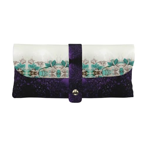 KLMELLMDE Exquisites Stifteetui mit Blumenmuster, Schnappverschluss, Leder, Brillentasche, Schulstiftetui, Bürobedarf-Organizer, Make-up-Tasche von KLMELLMDE