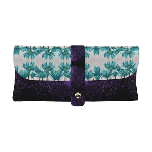 KLMELLMDE Exquisites Stifteetui mit Blumenmuster in Blaugrün und Weiß mit Schnappverschluss, Leder-Brillenetui, Schulstiftetui, Bürobedarf-Organizer, Make-up-Tasche von KLMELLMDE