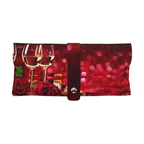 KLMELLMDE Exquisites Stifteetui mit roten Rosen und Schnappverschluss, Leder-Brillenetui, Schulstiftetui, Büro-Schreibwaren-Organizer, Make-up-Tasche von KLMELLMDE