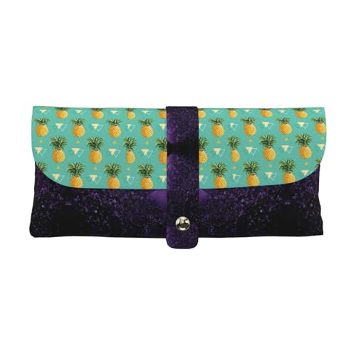 KLMELLMDE Exquisites Stifteetui mit tropischen Früchten, Ananas, Schnappverschluss, Leder, Brillentasche, Schulstiftetui, Bürobedarf-Organizer, Make-up-Tasche. von KLMELLMDE