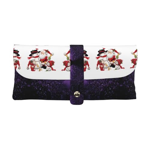 KLMELLMDE Exquisites Weihnachtsmann-Federmäppchen, Schnappverschluss Leder Brillentasche, Schulstiftetui, Bürobedarf-Organizer, Make-up-Tasche. von KLMELLMDE